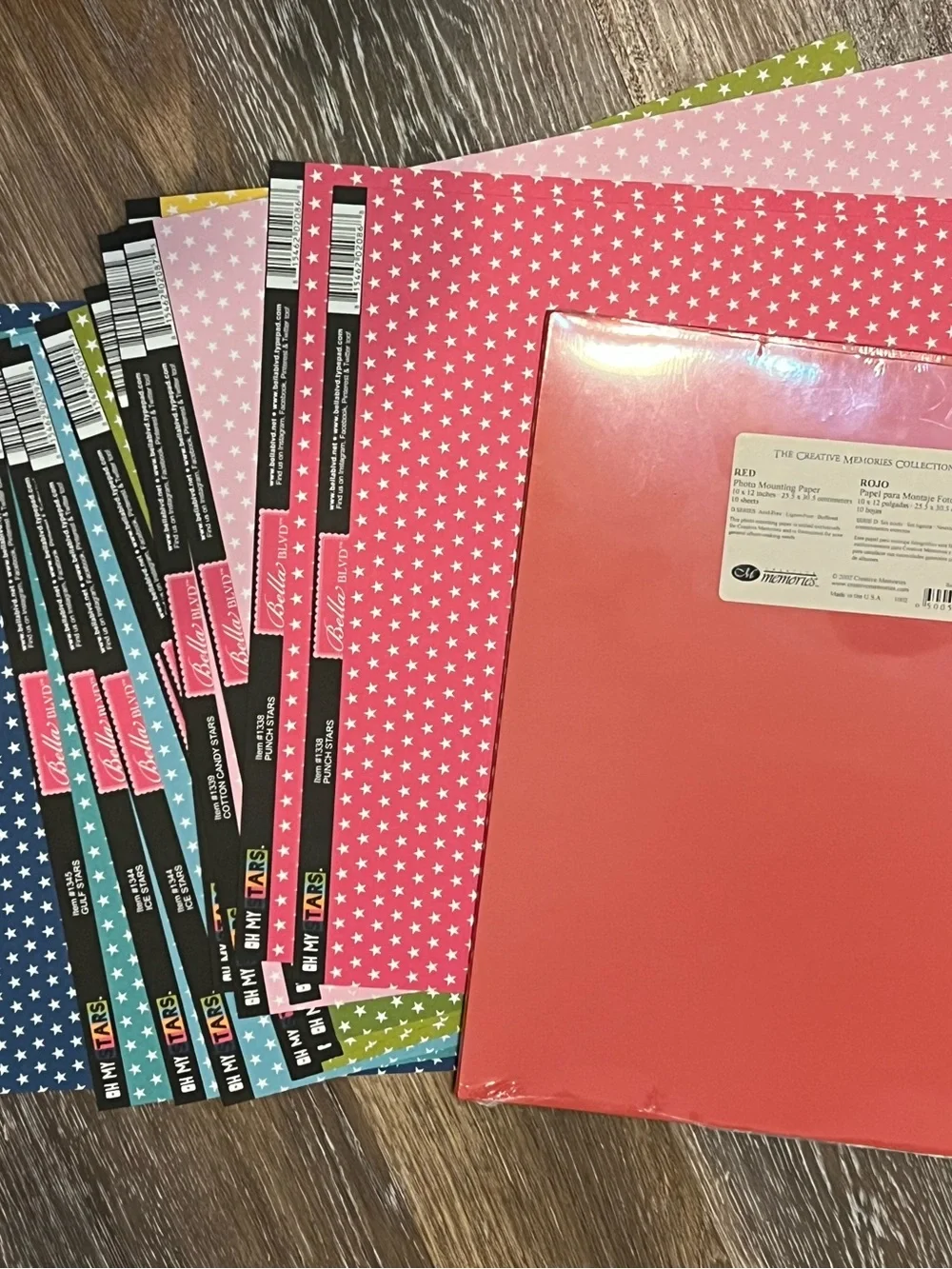 18 pages of Star Pattern Scrapbook Paper  (9 different colors) Pack of Red 12